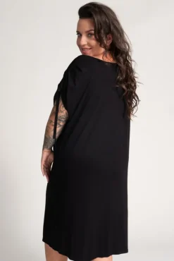 Polski Czarna Sukienka z marszczonymi rękawami PIRESA