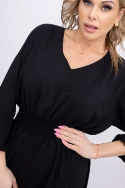 Polski Czarna Sukienka z marszczeniem MILIO