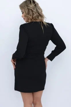 Włoski Czarna Sukienka z marszczeniem VISTERO