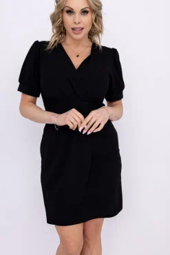 Włoski Czarna Sukienka z marszczeniem MERTIGA