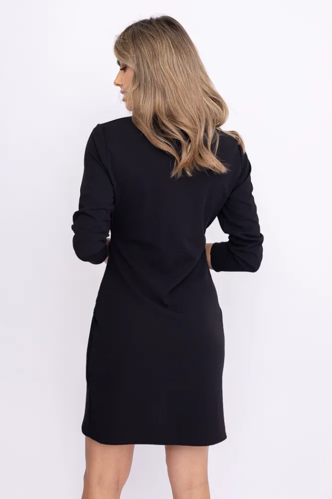 Włoski Czarna Sukienka z marszczeniem KAMPOZI