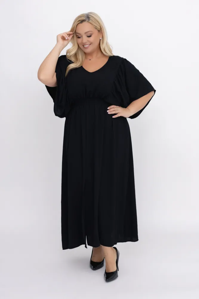 Polski Czarna Sukienka z marszczeniem VELUZINO