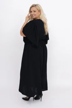 Polski Czarna Sukienka z marszczeniem VELUZINO