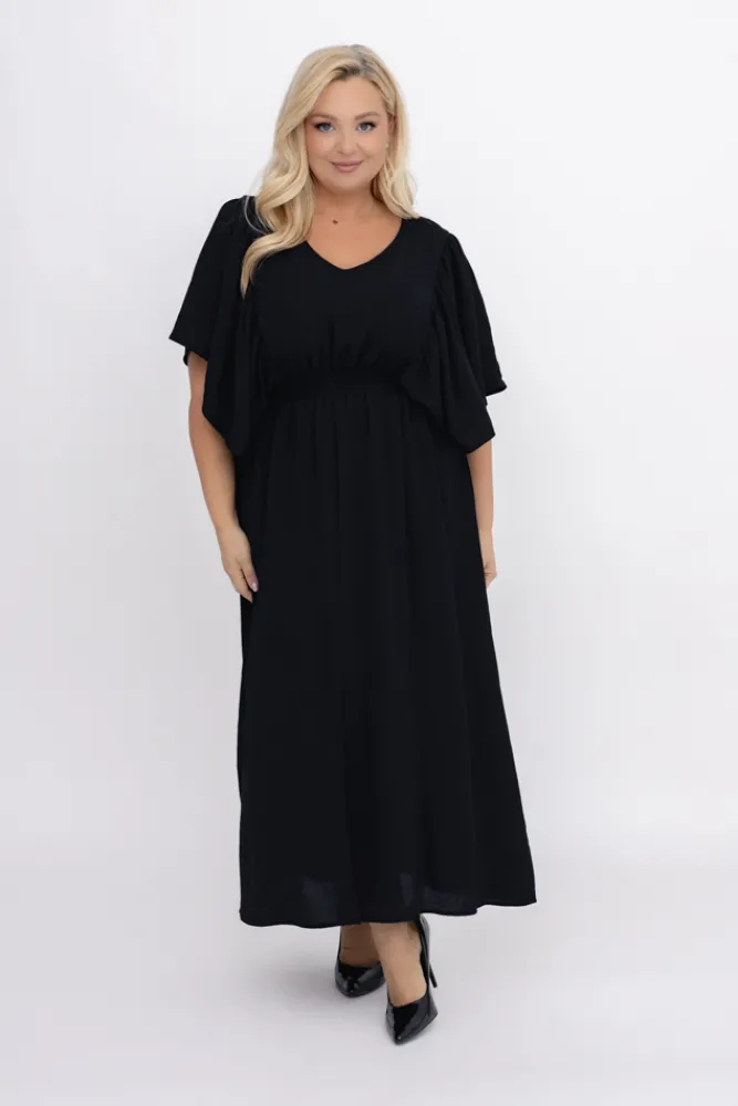 Polski Czarna Sukienka z marszczeniem VELUZINO