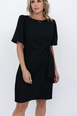 Polski Czarna Sukienka z marszczeniem TORIO