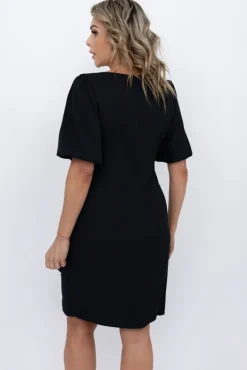 Polski Czarna Sukienka z marszczeniem TORIO