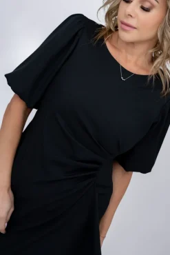 Polski Czarna Sukienka z marszczeniem TORIO