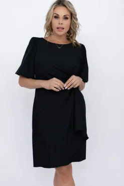 Polski Czarna Sukienka z marszczeniem TORIO