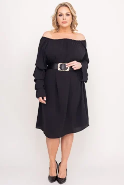 Polski Czarna Sukienka z marszczonymi rękawami ALBEGA