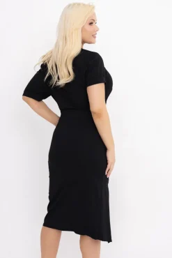 Włoski Czarna Sukienka z marszczeniem RENDILIA