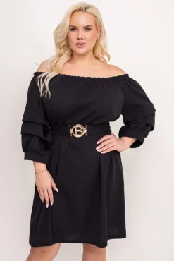 Włoski Czarna Sukienka z paskiem VOUGI