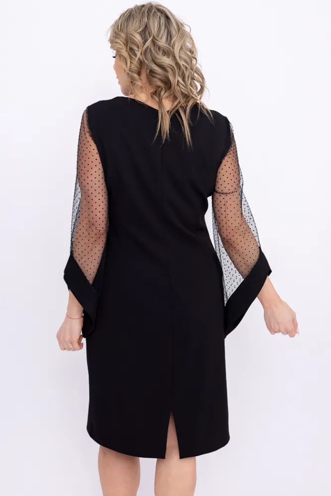 Polski Czarna Sukienka z prześwitującymi rękawami KASTELLA Wzór 1