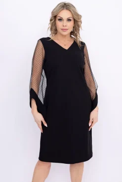 Polski Czarna Sukienka z prześwitującymi rękawami KASTELLA Wzór 1
