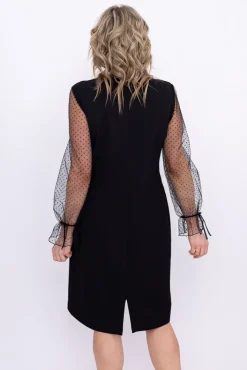 Polski Czarna Sukienka z prześwitującymi rękawami SEMUNTO