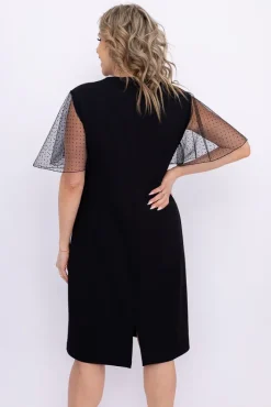 Polski Czarna Sukienka z prześwitującymi rękawami PENSERI