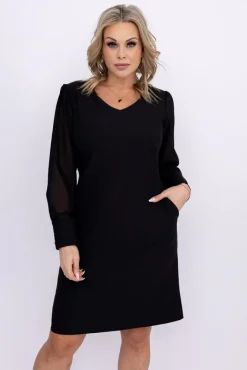 Polski Czarna Sukienka z prześwitującymi rękawami BITUMI