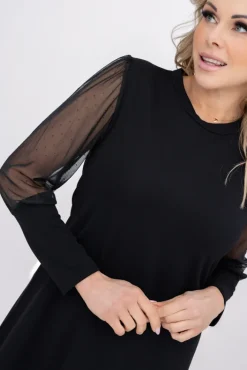 Włoski Czarna Sukienka z prześwitującymi rękawami AMBROZI Wzór 2