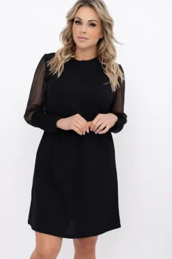 Włoski Czarna Sukienka z prześwitującymi rękawami AMBROZI Wzór 2