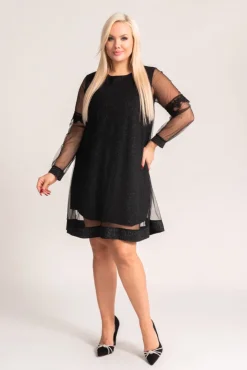 Włoski Czarna Sukienka z prześwitującymi rękawami BEVERI