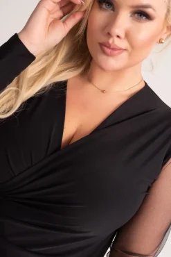 Polski Czarna Sukienka z przezroczystymi rękawami MESIGO