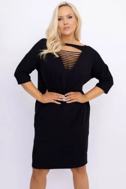 Polski Czarna Sukienka z rozcięciem LAJLA
