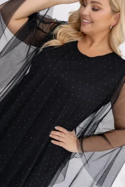 Włoski Czarna Sukienka z siateczką BASTORIA Wzór 1