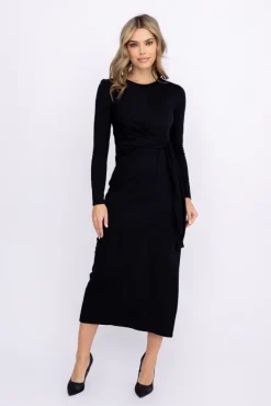 Włoski Czarna Sukienka z wiązaniem MERGA
