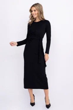 Włoski Czarna Sukienka z wiązaniem MERGA