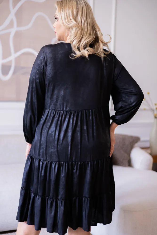 Polski Czarna Sukienka z wiązanym dekoltem LENTI