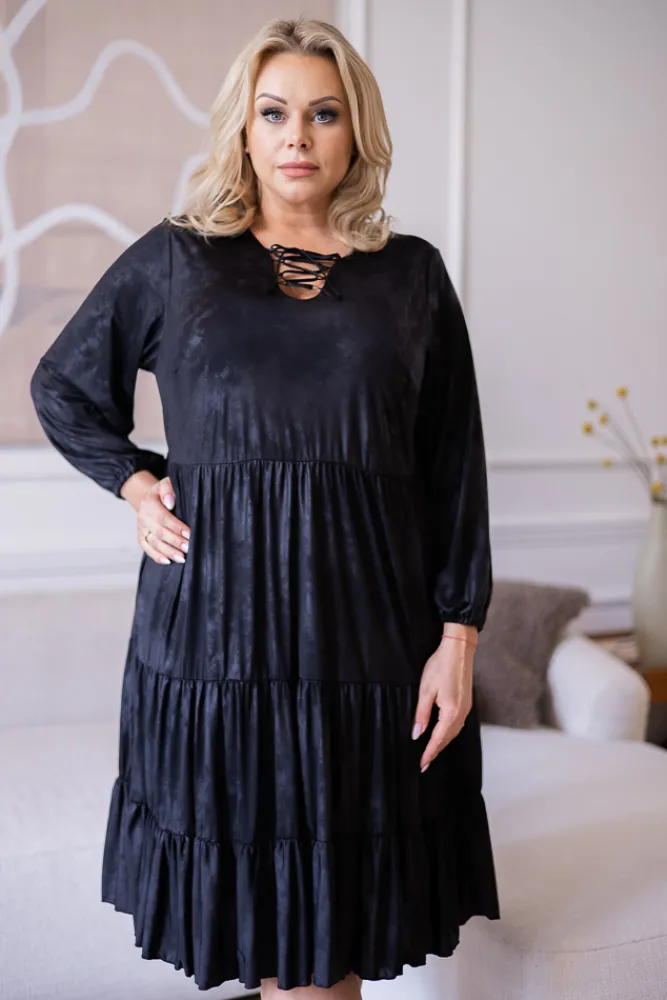 Polski Czarna Sukienka z wiązanym dekoltem LENTI