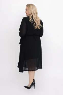 Włoski Czarna szyfonowa Sukienka koszulowa EFARINO