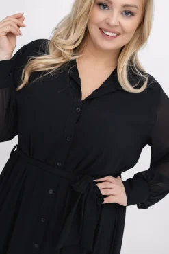 Włoski Czarna szyfonowa Sukienka koszulowa EFARINO