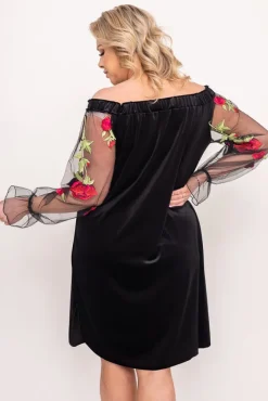 Polski Czarna welurowa Sukienka MADAME