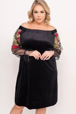 Polski Czarna welurowa Sukienka MADAME