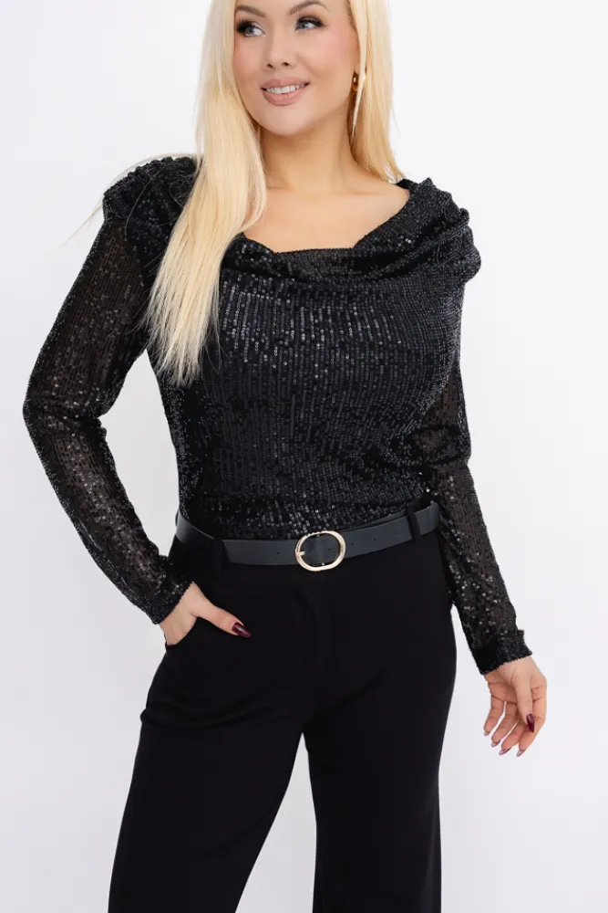 Damskie Włoski Czarne Body cekinowe MUSSILO