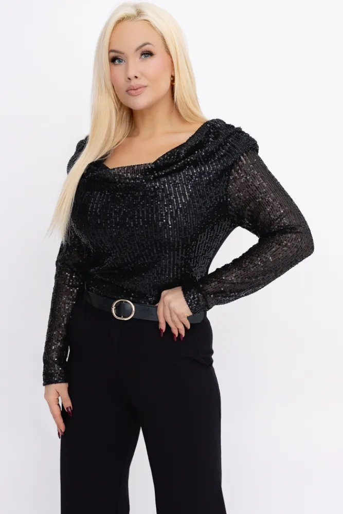Damskie Włoski Czarne Body cekinowe MUSSILO