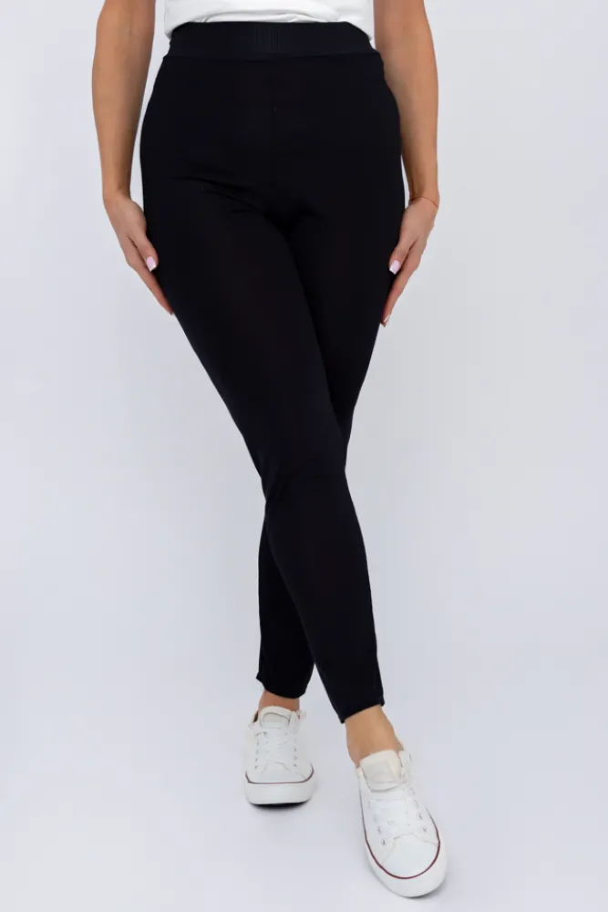 Polski Czarne Legginsy prążkowane STRIPO