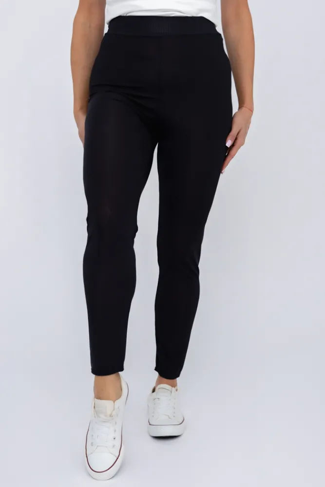 Polski Czarne Legginsy prążkowane STRIPO