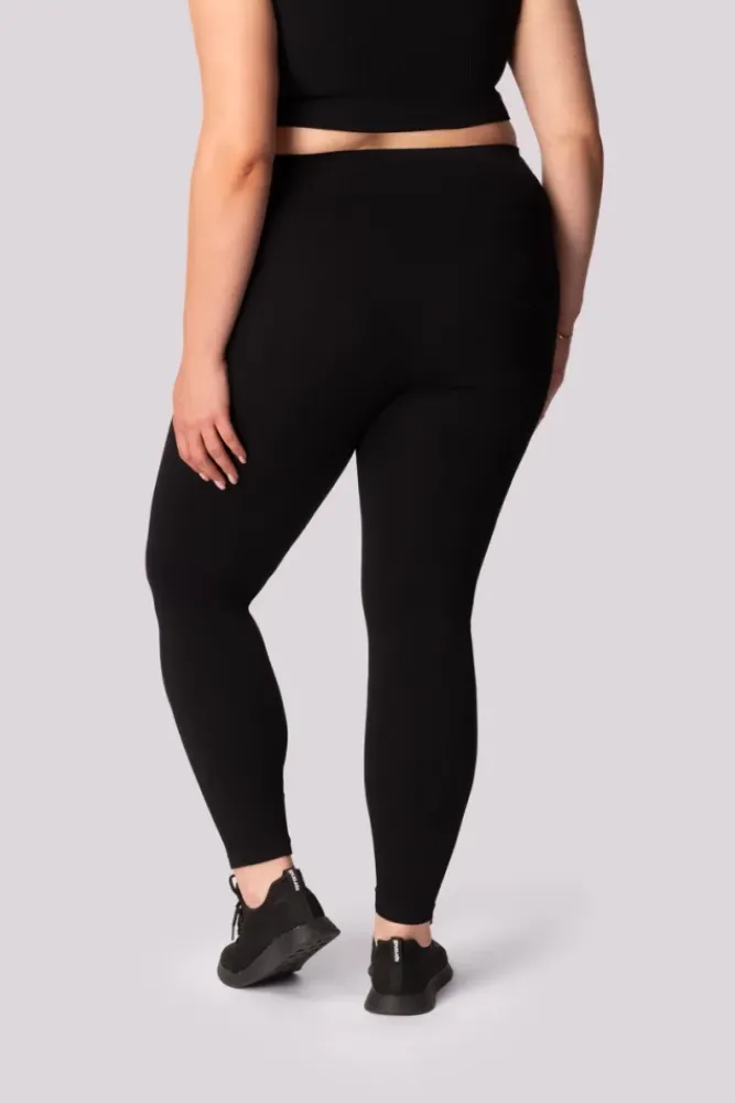 Polski Czarne Legginsy prążkowane RIBBED