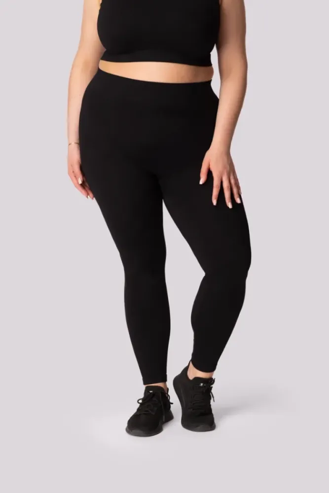 Polski Czarne Legginsy prążkowane RIBBED