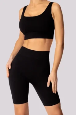 Polski Czarne Spodenki bikery prążkowane RIBBED