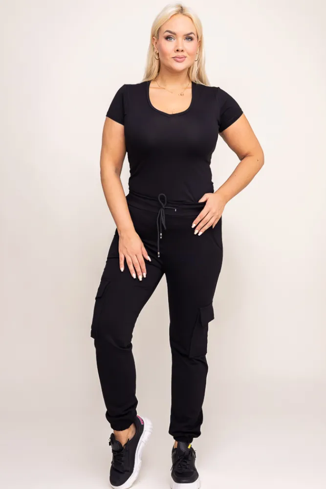 Damskie Włoski Czarne Spodnie bojówki LENVI