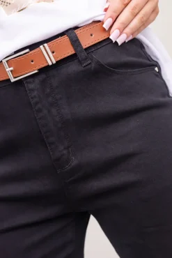 Damskie Czarne Spodnie jeansowe z paskiem SENTURIO