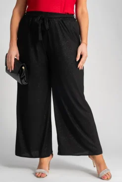 Damskie Polski Czarne Spodnie kuloty brokatowe WIGIO