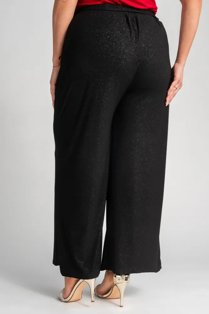 Damskie Polski Czarne Spodnie kuloty brokatowe WIGIO