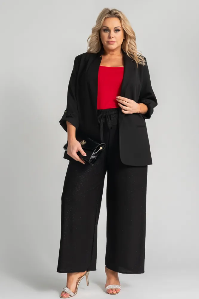 Damskie Polski Czarne Spodnie kuloty brokatowe WIGIO