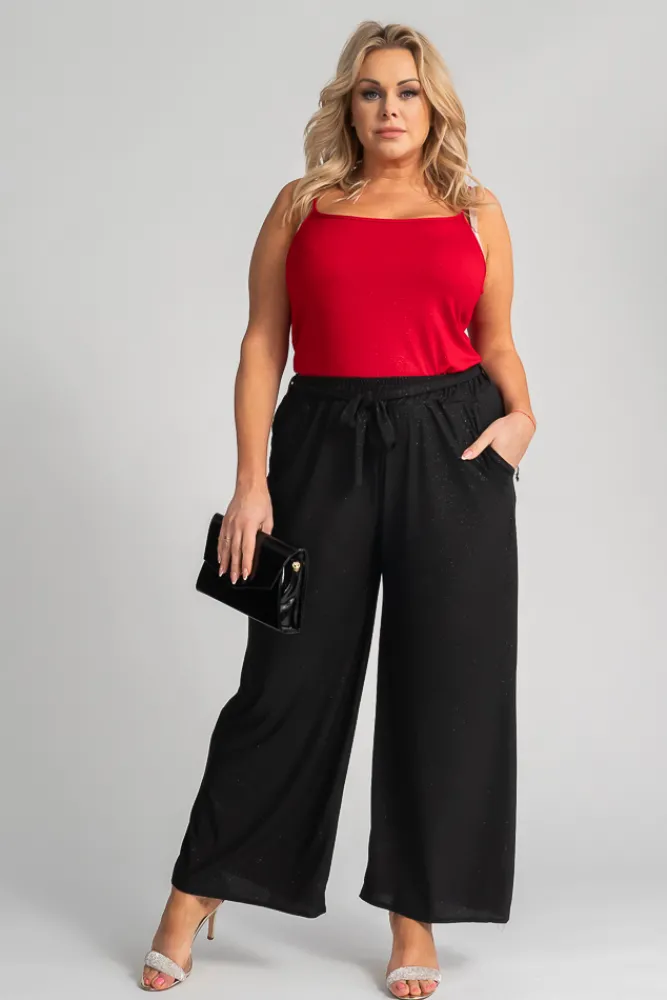 Damskie Polski Czarne Spodnie kuloty brokatowe WIGIO