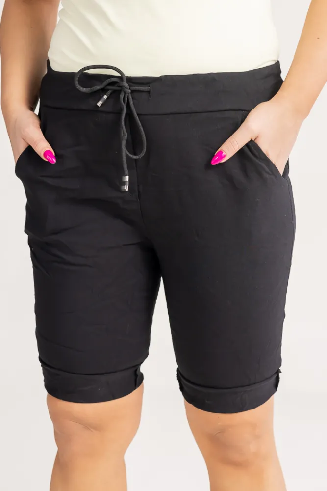 Damskie Włoski Czarne Spodnie typu gnieciuch GREMI