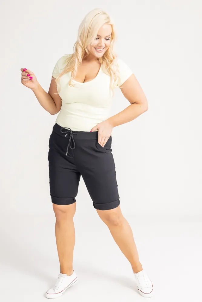 Damskie Włoski Czarne Spodnie typu gnieciuch GREMI