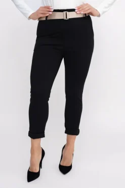 Damskie Włoski Czarne Spodnie z paskiem ARTEMIS